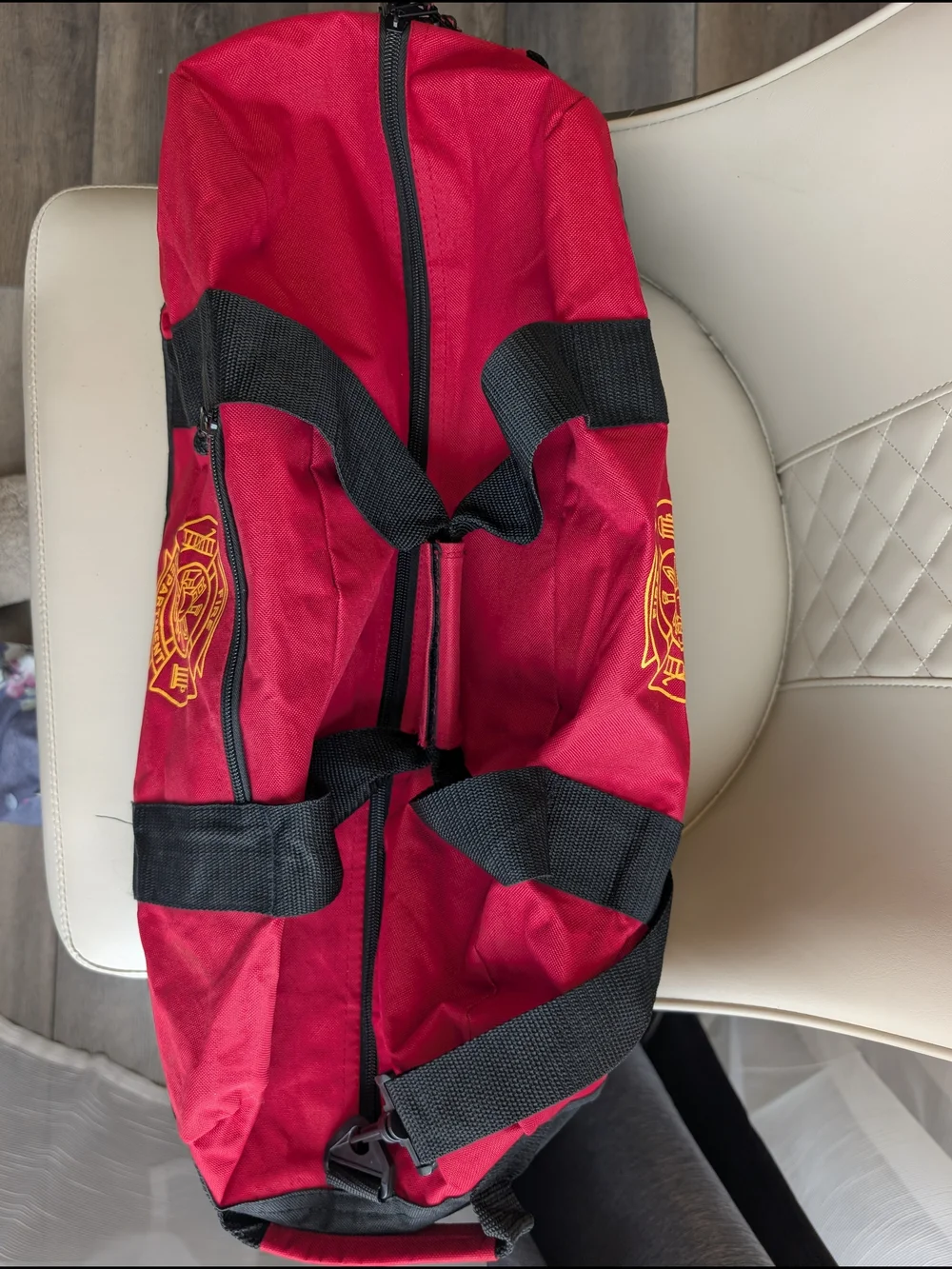 Red Fire Department Duffel Gym Bag with Black Accents